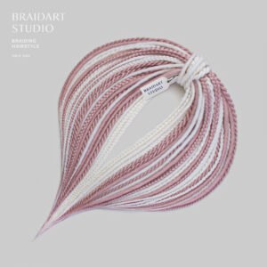 Микс гладких де-дред, кос и спиралек в розовом и белом цвете.