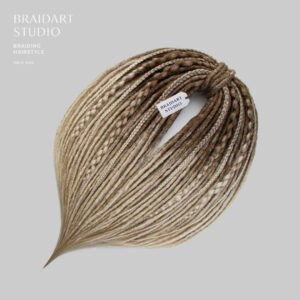 Де-дреды из тёмно-русого в блонд с косами и сканди.